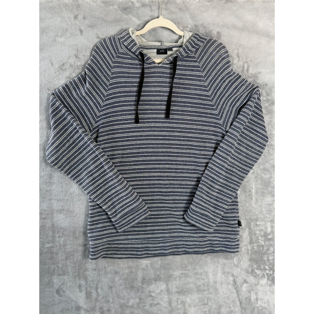 Onia Hoodie Men M Navy Blue White Striped Raglan Sleeve Beach Surf Preppy Travel